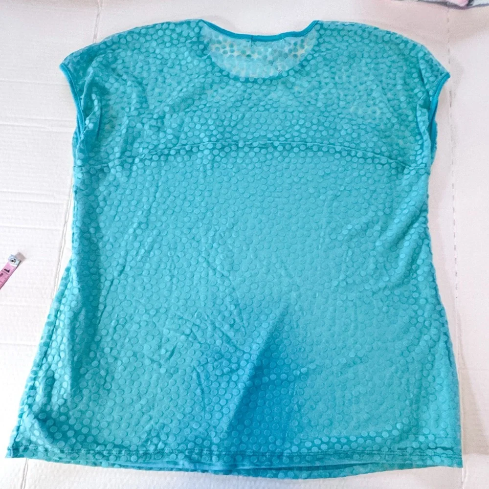 Dressbarn Aqua Polka Dot Textured Blouse XL Sheer Layered Top Casual Work - Picture 9 of 9